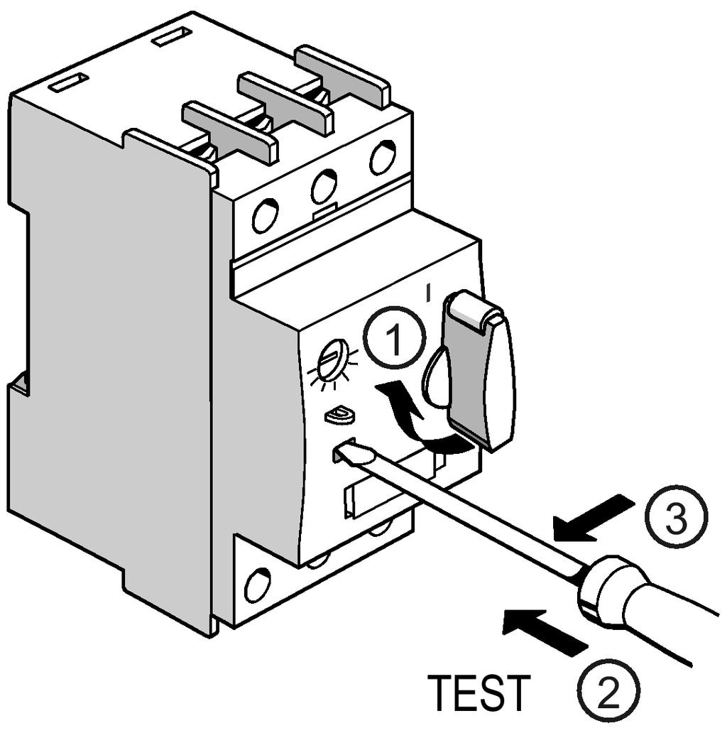 3RV1 motor starter protectors (size S00) 1 2 Insert a screwdriver into the test opening. Push the screwdriver to the left.