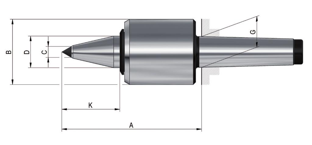 Revolving tailstock centres Speed - standard design Revolving tailstock centres MKS Type 663 Speed with draw-off nut - for especially high speeds, different head diameters at same size of shank body
