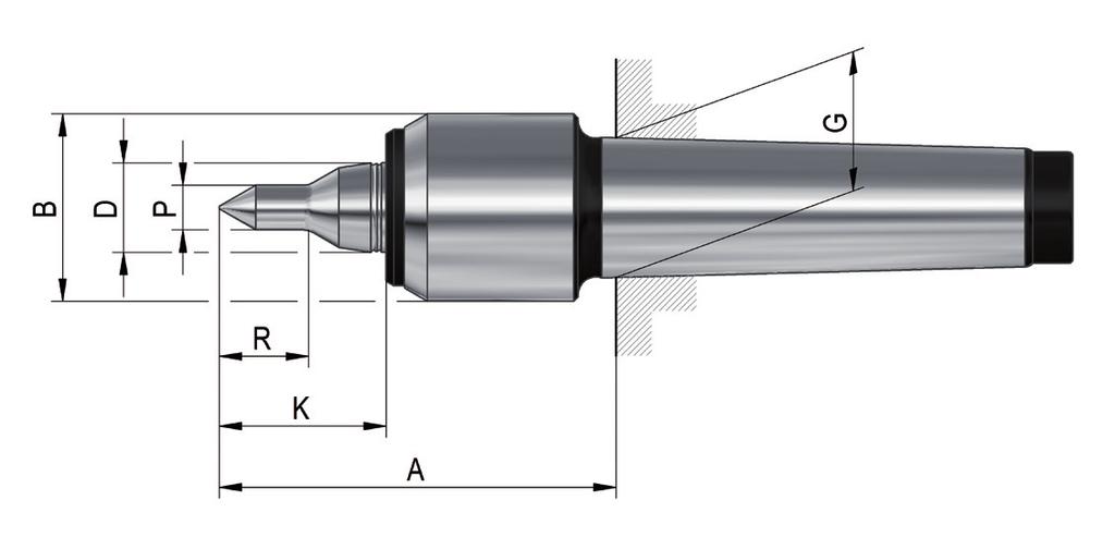 Revolving tailstock centres Slim - extended live centre Revolving tailstock centres MKS Type 600-20 Slim with small casing diameter and profiled centre point body hardened and ground - tip angle 60