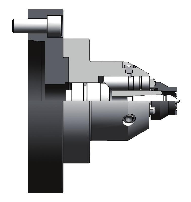 Basic body with morse taper or adaptor flange with disc spring package. Different driver heads with interchangeable driver pins and hydraulic compensation system.