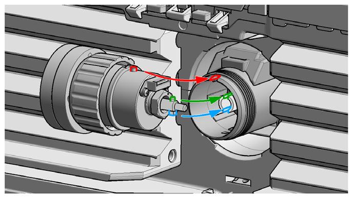 NOTE For a correct installation of the valve head, the outside pin (red) must completely fit into the outside groove