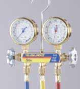 YELLOW JACKET SERIES 41 MANIFOLDS with 3-1/8" gauges Features Wide choice of refrigerant combinations including: R-22, R-134a, R-404A R-12, R-22, R-134a R-22, R-404A, R-410A Color-coded scales with