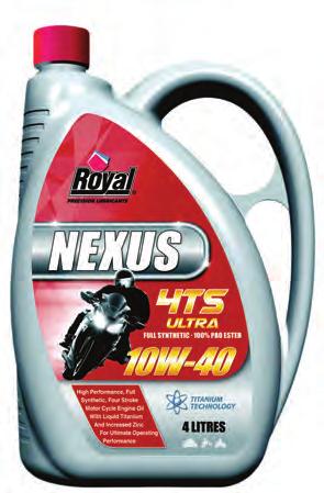 PREMIUM MOTOR CYCLE OILS Nexus 4TS Ultra 5W-40 Code: 1730 Nexus 4TS Ultra 5W-40 is a premium, full synthetic, four stroke motorcycle engine oil formulated and blended to achieve the highest levels of