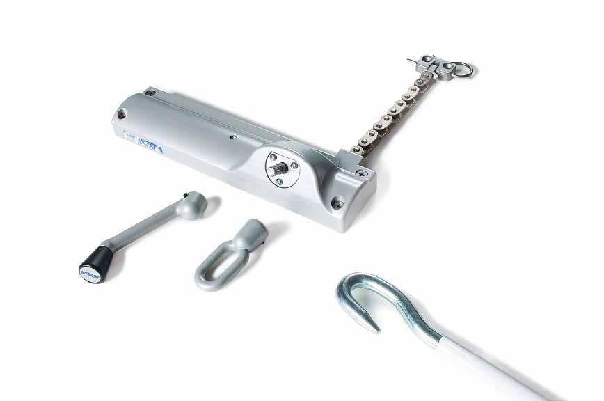 CAT Manual chain opener Manual chain operator for skylights, roof and top hinged. Easy and quick installation on wood, metal and PVC. Maximum opening approx. 260 mm.