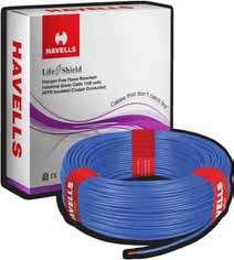 FR-LSH PVC Insulated Industrial Cables Havells Single Core FR-LSH PVC Insulated Industrial Grade Cop Conductor (Unsheathed) Flexible Cables, 1100 Volts Conforming to IS: 694 Life Guard FR-LSH PVC Std.