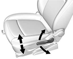 3-4 Seats and Restraints To adjust a manual seat: 1. Pull the handle at the front of the seat. 2. Slide the seat to the desired position and release the handle. 3.