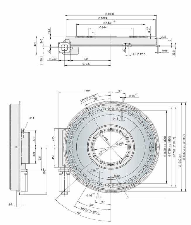 FREELY PROGRAMMABLE ROTARY TABLES CR/TH HEAVY DUTY ROTARY TABLE DIMENSIONS M K (rotating) F A (stationary) reference marking F R T A (for crank handle) (M20 c bored holes) max.