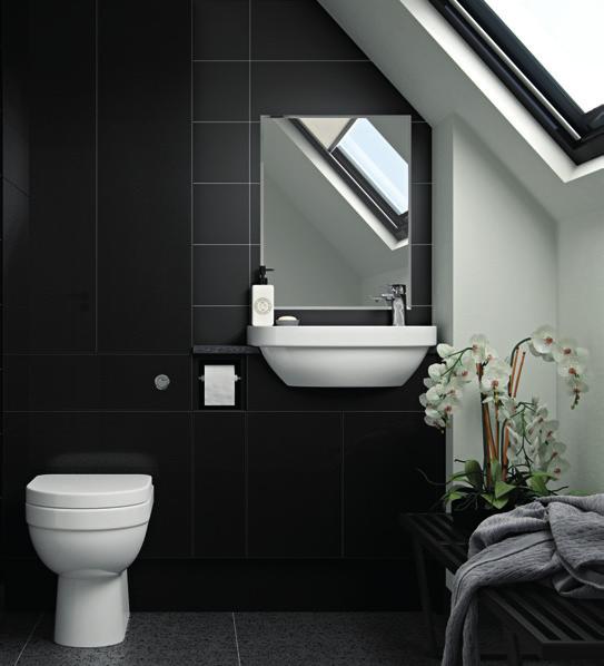 GET THE LOOK FEATURED PRODUCT FINISHES Furniture Ikon gloss black metallic Worktop 22mm laminate astral black (see pages 118120) Handle Minimo push to open (see pages 150151) WC Evolve backtowall pan
