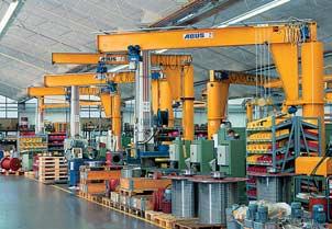 ABUS VS pillar jib crane with electric control of all crane functions used for brewing vat production (Huppmann).
