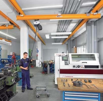 ABUS EHB single-girder crane Area coverage Load capacity: up to 1 t Crane girder length: up to 10 m (depending on load capacity) very light crane; ideal for use in lightweight buildings easy to move