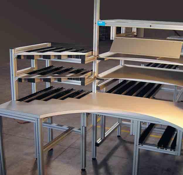 Live storage for workstations made from conveyor rails N0867, N0868 and guide rails N0804 (p.