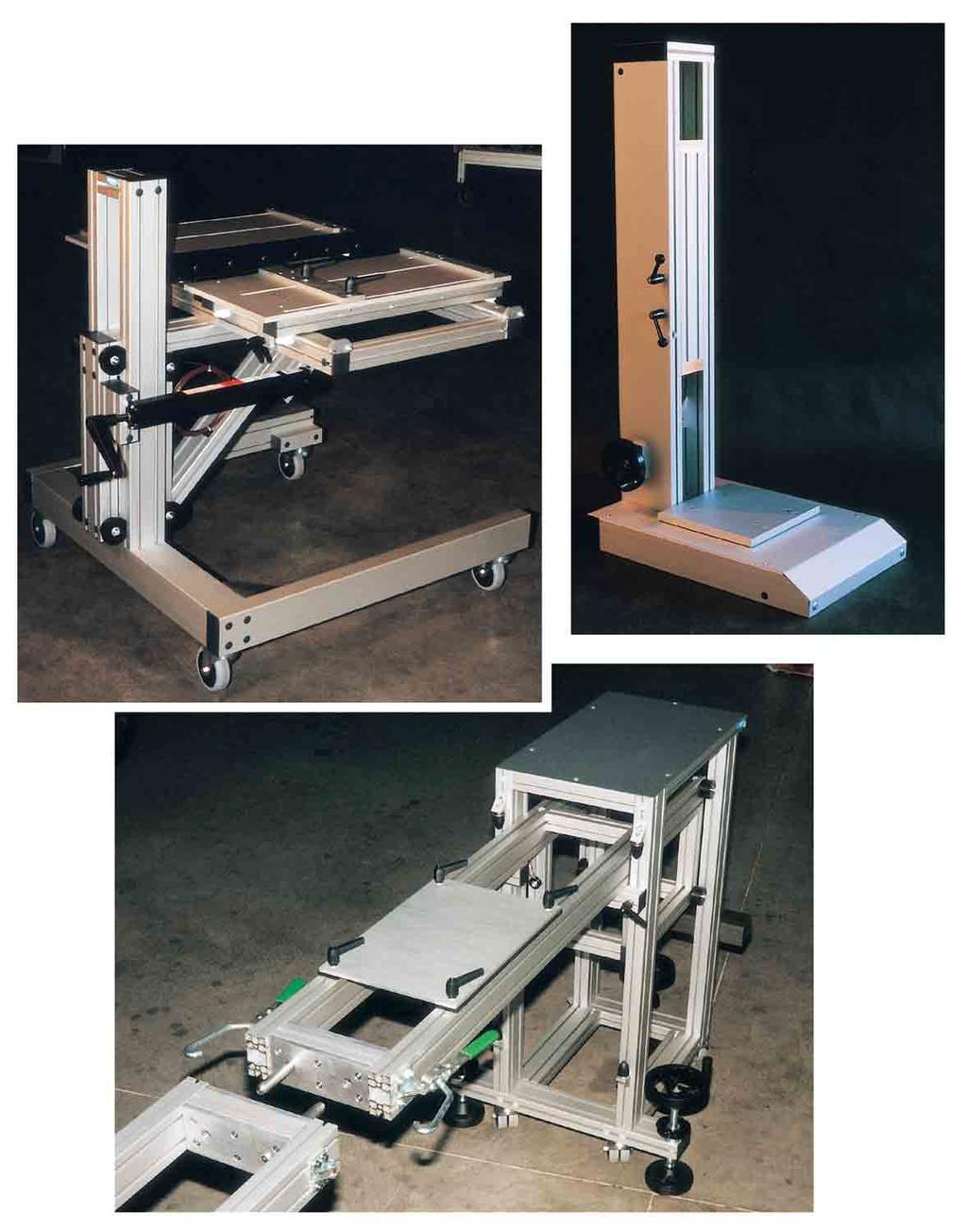 application examples Moveable work station : with hydraulic level adjustment and horizontal table on smooth guides and NAP 57 with lock.