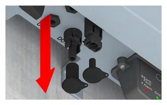 Remove the sealing caps from the DC connections and store in a safe place.