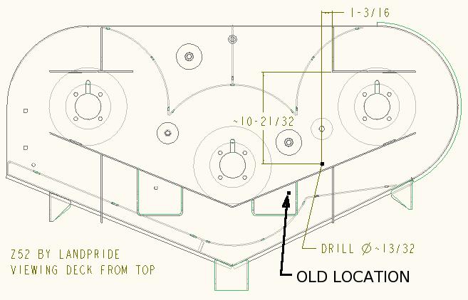 Z44 & Z52 Assembly Instructions Z52 Relocated Baffle Hole Refer to Figure 2: If the serial number of your model Z52 mower is between 472620 and 504958 inclusive, then your Mulching Baffle Kit No.