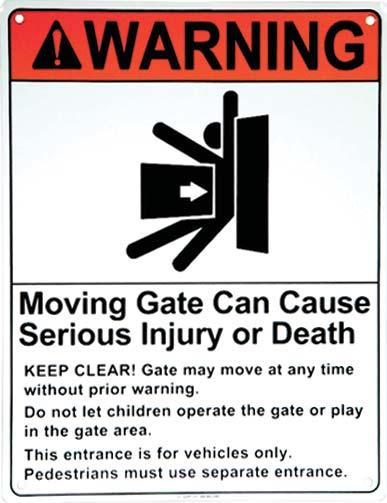 Always keep people, children and objects away from the gate while the gate is in operation. No one should cross the area of a moving gate. 4.