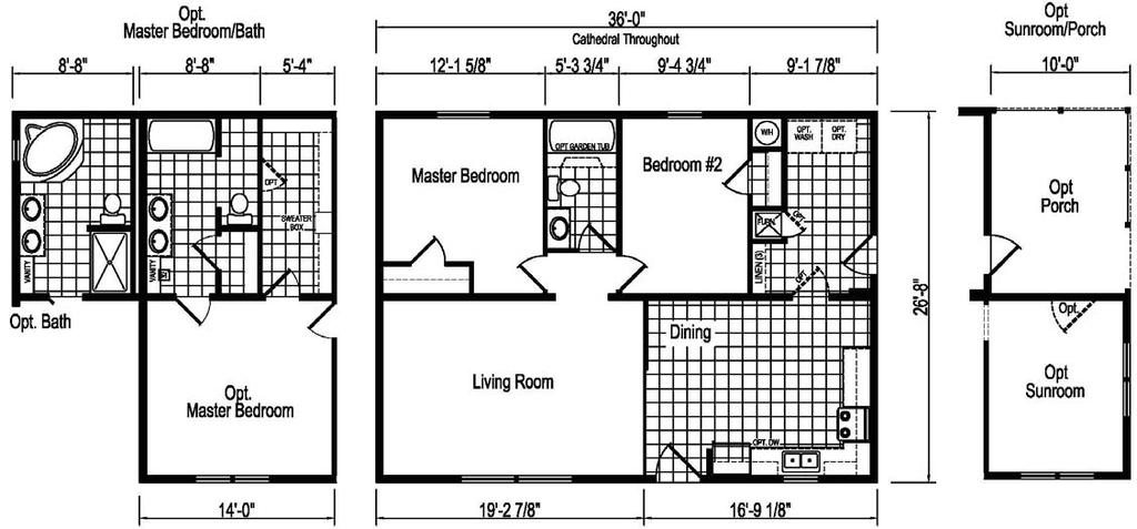 HUDSON MULTI-SECTION 28 WIDE HOMES MODEL ERH-40J171 2 BEDROOM, 1 BATH NOMINAL SIZE: 28 X40 TOTAL