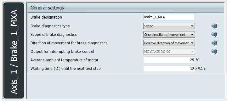 Startup Brake diagnostics as CCU function module 6 General settings First, define the general settings of the brake diagnostics in the "General settings" box (see following figure).