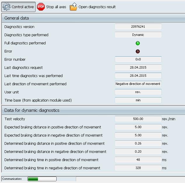 6 Startup Brake diagnostics as CCU function module Detailed result data of dynamic brake diagnostics The following figure shows an example of the detailed result data of dynamic brake diagnostics.