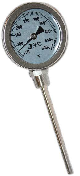 Adjustable Angle BI-Metal Thermometers Features Type 304 stainless steel All welded construction Easy to calibrate Dial printed with large black numbers and graduations - easy to read from any angle