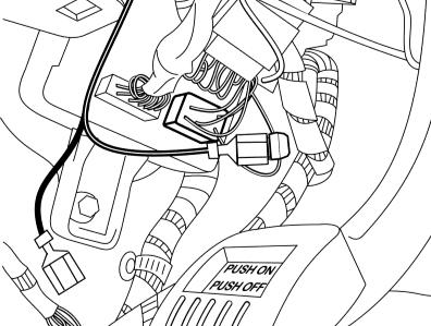 7. Route harness down A-pillar. (Fig. 17) NOTE: Harness will be secured later in installation procedure. 17 8. Route harness to vehicle connection wires.