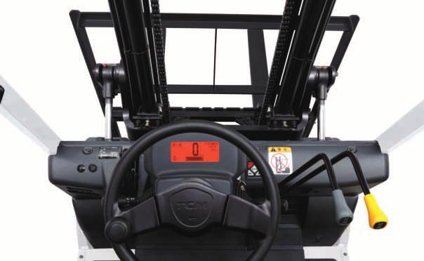 Steering-angle sensitive travel speed limiter The truck speed is automatically reduced if the angle of the steering wheels exceeds a certain value, making it possible for the truck to turn at a safe