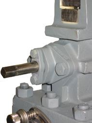 Shaft packing adjustment is achieved by turning the two gland bolts located on each shaft evenly.