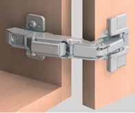 Concealed Hinges Blum Clip Top, opening angle 170 Clip system With automatic closing spring Material: Steel cup and hinge arm Finish: Nickel plated Cup fixing: Screw fixing Installation: