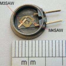 SAW Sensing Elements 3. Single 429-431 MHz die (2004) Y+34 -X 45 cut quartz, Considerably smaller size, Metal package, Fm, MHz 2.