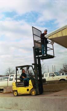 They are designed to elevate personnel and small tools using rough terrain straight-mast or extendable-reach forklifts.