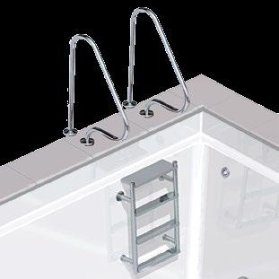 Shower Trays and Showers Pool ladders Of stainless steel, Ø 40 mm tube. Model with 4 treads for inclined pool walls.