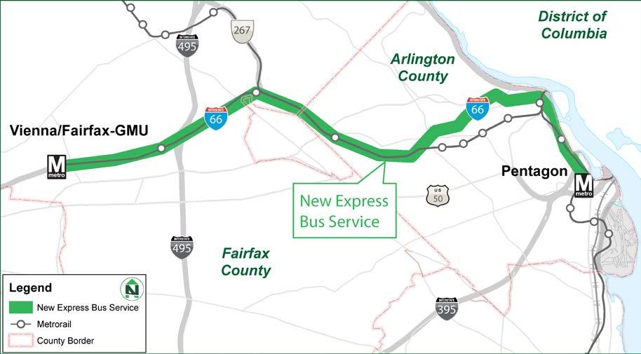 Fairfax Connector Express Bus Service Between Vienna/Fairfax-GMU and Pentagon Metrorail Stations Fairfax County ($3,452,618) What it funds: the purchase of five new buses to provide 10 inbound and 10