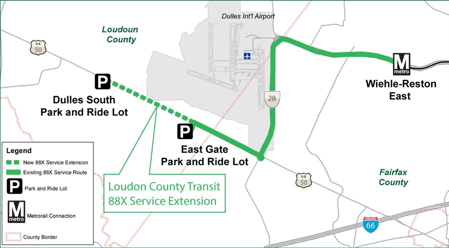 Loudoun County Transit Metro Connection Route 88X Extension to Dulles South Loudoun County ($1,706,040) What it funds: the purchase and operation of two new buses to extend service further west, past