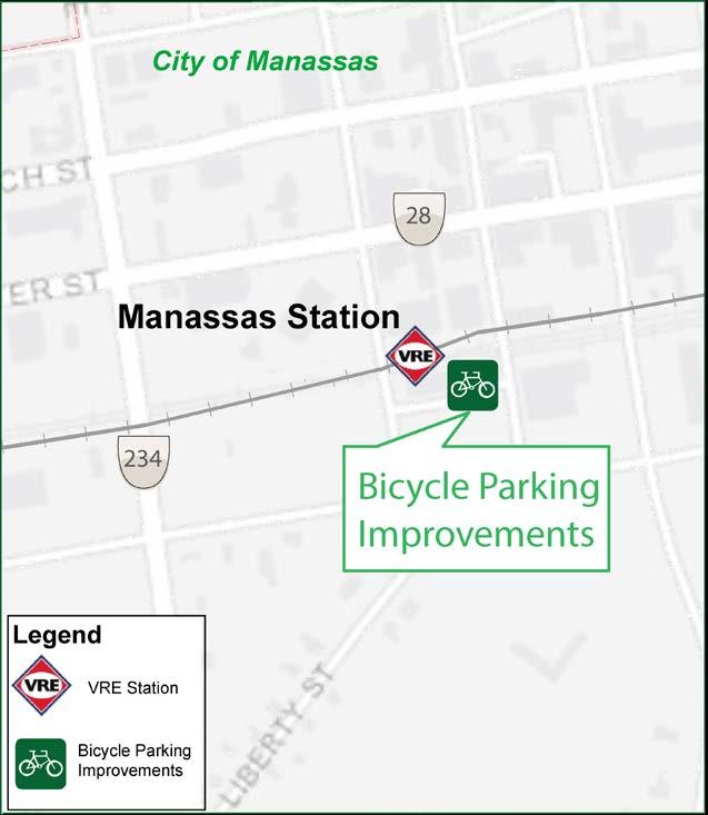 Bicycle Parking Improvements at Manassas VRE Station City of Manassas ($55,000) What it funds: new, sheltered bike racks 10 bicycle lockers bicycle repair