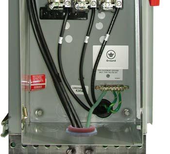 panel/breaker off and the PV module strings disconnected (or covered up). Connect the building, 3-phase conductors and AC equipment ground at AC disconnect LINE terminals and ground bar.