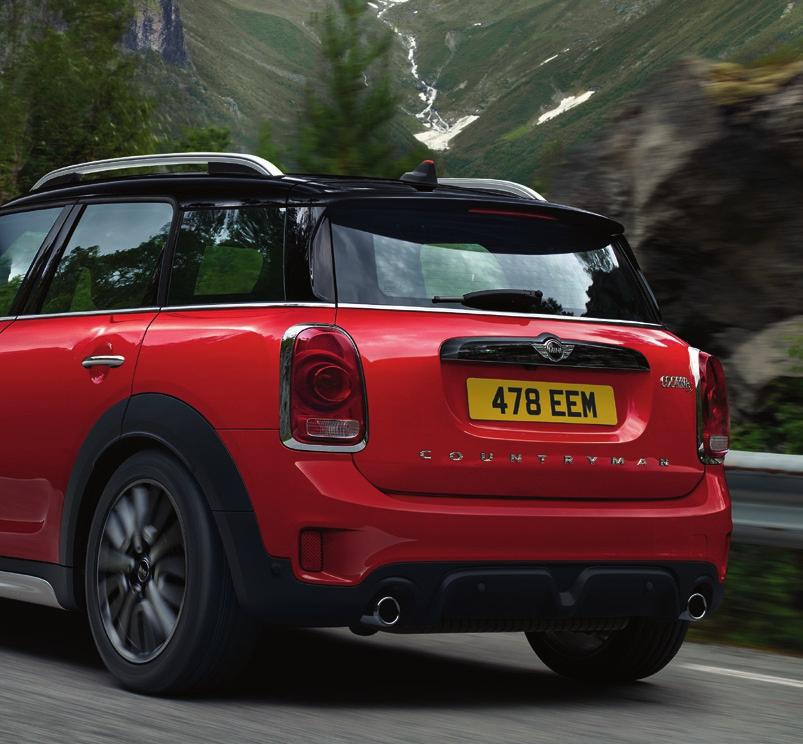 The Cooper S Countryman with optional extras of Chili Red paint, roof and mirror caps in black, John Cooper Works