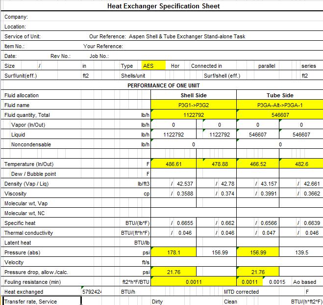 Heat Exchanger Specification Sheet Values from this Heat Exchanger specification