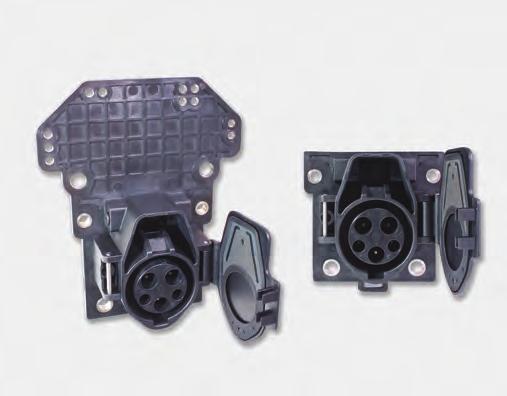 to vehicle Protective grommet/wire dress mounts to inlet Available with latching cover or without cover Cover mounting features allow latch to open left or right Supports: AC Level 1 (15A, 120V) and