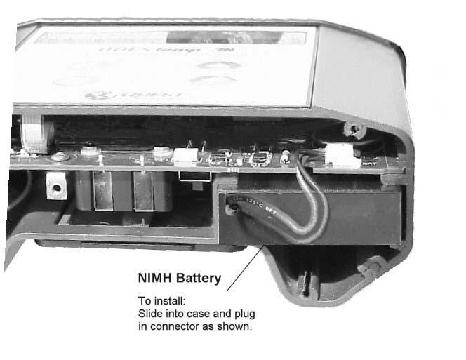 NiMH BATTERY PACK WARNING: Recharge batteries only in a non-hazardous environment. The NiMH rechargeable battery pack is charged in the instrument using Quest s AC adapter #015-910.