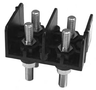 ST723B38 Series (back mount) Studded Power Feed Thru 600 Volts AC/DC (UL 1059 Class B and C) 380 Amps Wire Range 500 kcmil - 2/0 AWG Accommodates Two Hole Compression Lugs on 1 Centers - wires larger