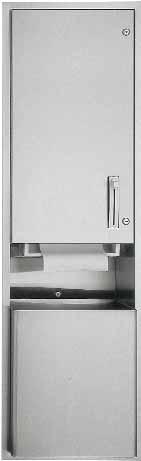 Height: 16" (405 mm) from bottom of unit to floor; Barrier-Free wheelchair accessible side reach, 4" (102 mm). 04693 RECESSED PULL CORE TOWEL AND WASTE Dispenses one pull core paper towel roll.