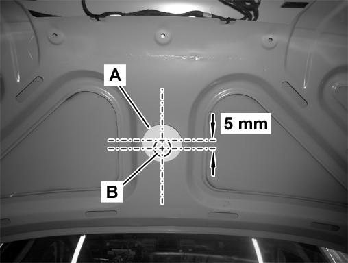 Remove the trunk lid paneling. Refer to WIS document: AR68.30-P-8150 V, Remove/install trunk lid paneling Remove the center trunk paneling. Refer to WIS document: AR68.30-P-4810V, Remove/install center trunk paneling Cover the trunk floor to catch metal chips from drilling B.