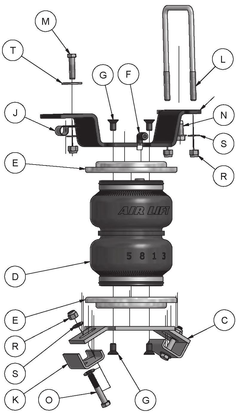 Installation Diagram for Kit 57211 * The U-bolt (L) may not be used for some 5th wheel