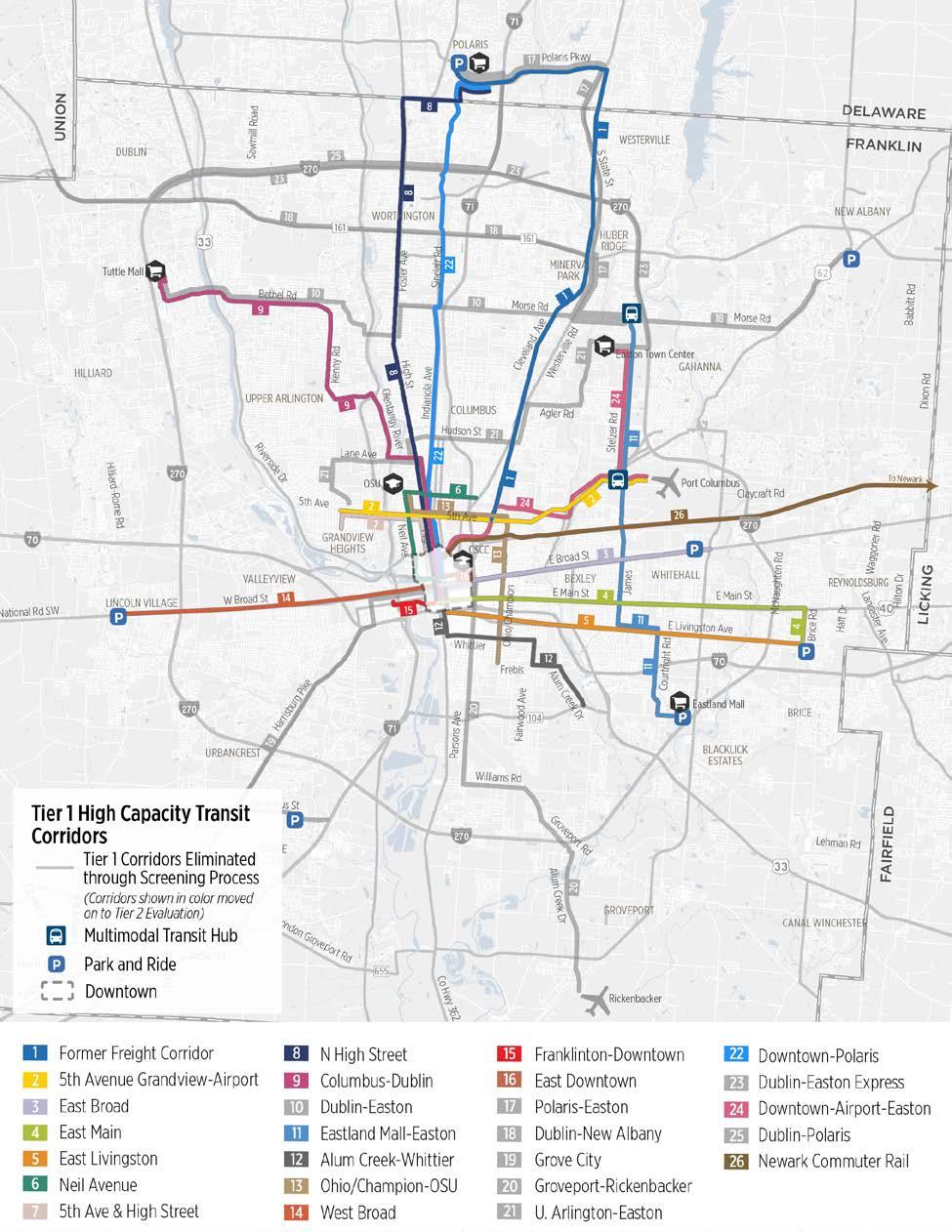 Figure 1 Tier 1 Capacity Transit Corridors