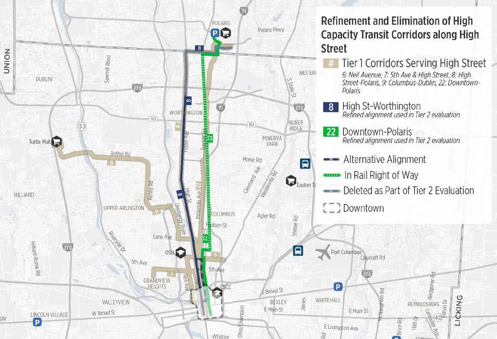 Figure 2 Refinement of Capacity Transit Corridors (1 of 2) In addition, two short corridors serving connections between Downtown and Franklinton and Downtown and East Downtown were combined into one