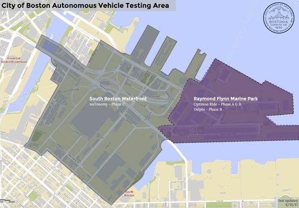 Figure 20: nutonomy autonomous vehicle testing plan Testing area in Boston Test plan South Boston Waterfront A Off-site testing B 200 miles Raymond L.