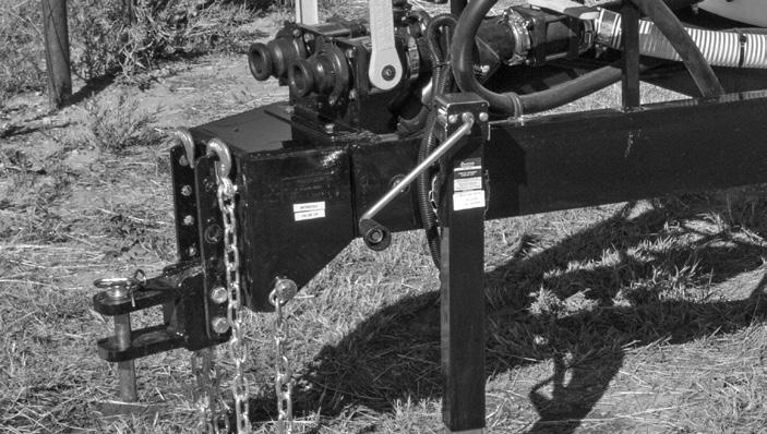 Figure A1 and A4. < Safety Chains Figure A3 Vineyard Sprayer Attached to Tractor Attach the sprayer with the hitch pin. Secure the hitch pin with the clip pin. Attach the safety chains to the tractor.