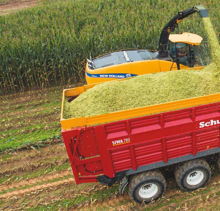 SIWA 100-SERIE 780/840 (TRIDEM) Standard equipment - Silage wagon with removable silage beaters (W model) or without (S model) - Compact drawbar with hydraulic suspension, low-hitch, and swivel