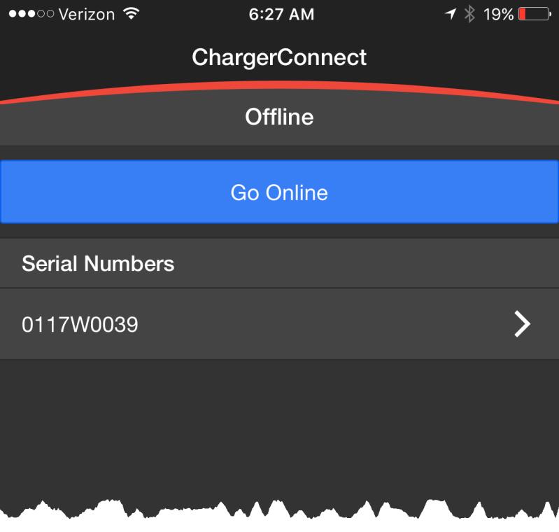 Once you enter Offline mode, you can select the desired charger serial number from the list of all charger serial numbers that have charge cycle history records stored locally on your device.