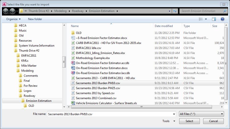 Select File Dialog Icon File Selected EMFAC Version PM