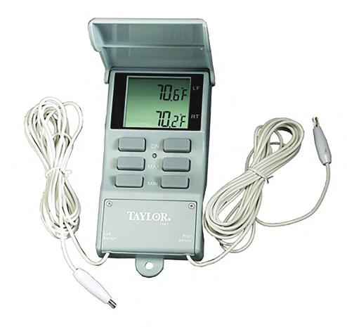 Taylor 1441E Digital Min / Max Thermometer This thermometer is designed to read the temperature from two different probes on 9 9 (3 Meter) cables.